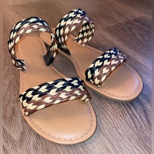 Braided Multi-Color Strap Women's Sandals - Tan Footbed